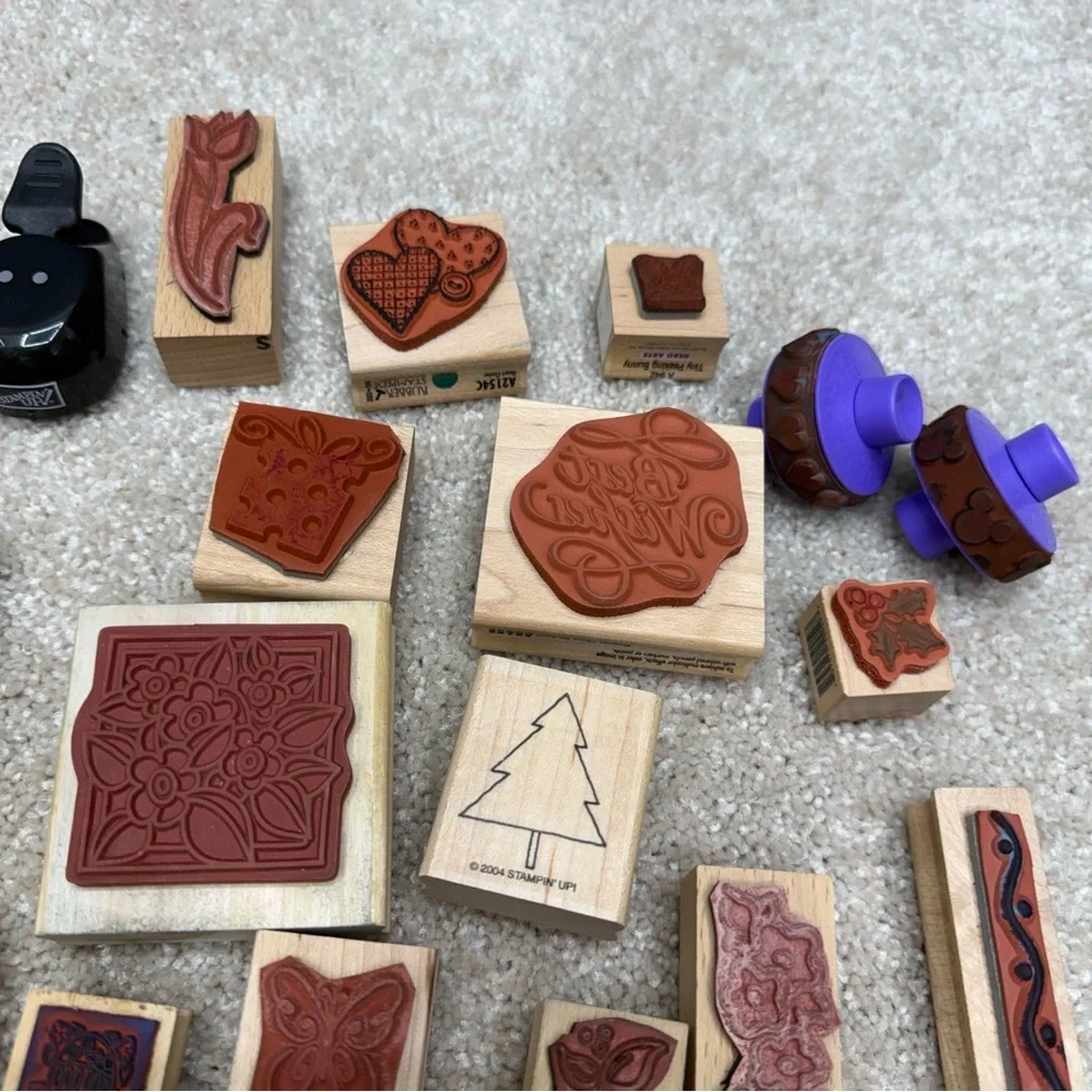 wood mounted rubber stamp‎ lot random various collection